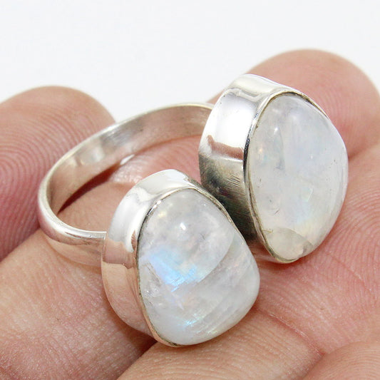 925 SOLID STERLING SILVER NATURAL RAINBOW MOONSTONE GEMSTONES HANDMADE RING, ALL SIZES AVAILABLE