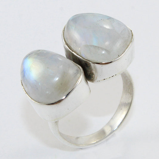 925 SOLID STERLING SILVER NATURAL RAINBOW MOONSTONE GEMSTONES HANDMADE RING, ALL SIZES AVAILABLE