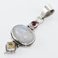 925 SOLID STERLING SILVER NATURAL RAINBOW MOONSTONE, GARNET, CITRINE PENDANT
