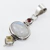 925 SOLID STERLING SILVER NATURAL RAINBOW MOONSTONE, GARNET, CITRINE PENDANT