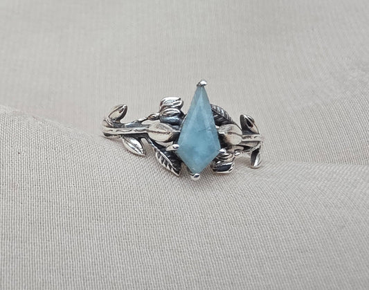 925 SOLID STERLING SILVER NATURAL AQUAMARINE GEMSTONE HANDMADE RING, LEAF DEGISN BRIDAL RING ALL SIZES AVAILABLE