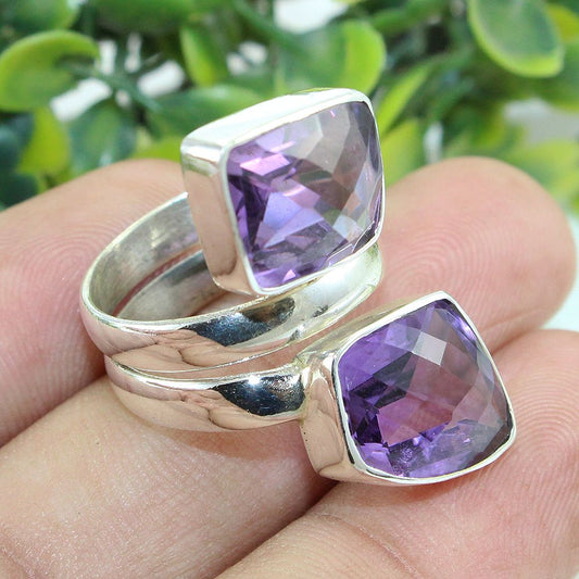 925 SOLID STERLING SILVER NATURAL PURPLE AMETHYST GEMSTONES HANDMADE RING, ALL SIZES AVAILABLE