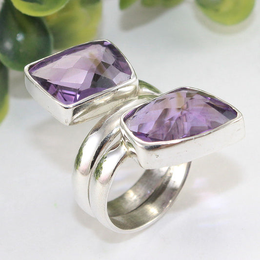 925 SOLID STERLING SILVER NATURAL PURPLE AMETHYST GEMSTONES HANDMADE RING, ALL SIZES AVAILABLE