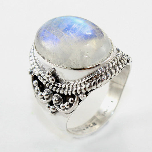 925 SOLID STERLING SILVER NATURAL RAINBOW MOONSTONE GEMSTONES HANDMADE RING, ALL SIZES AVAILABLE