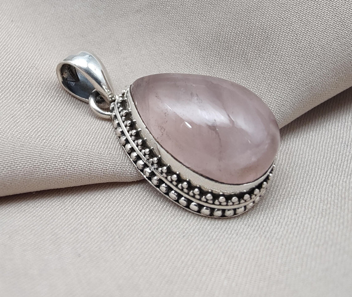 Rose Quartz Pendant: Teardrop Gemstone, 925 Sterling Silver Bezel Gift for Love