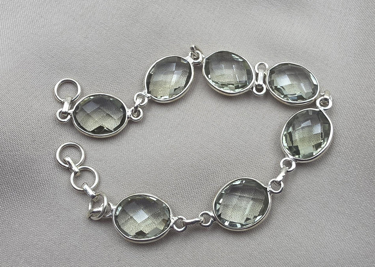 Green Amethyst 925 Sterling Silver Gemstone Vintage Bracelet Boho Jewelry