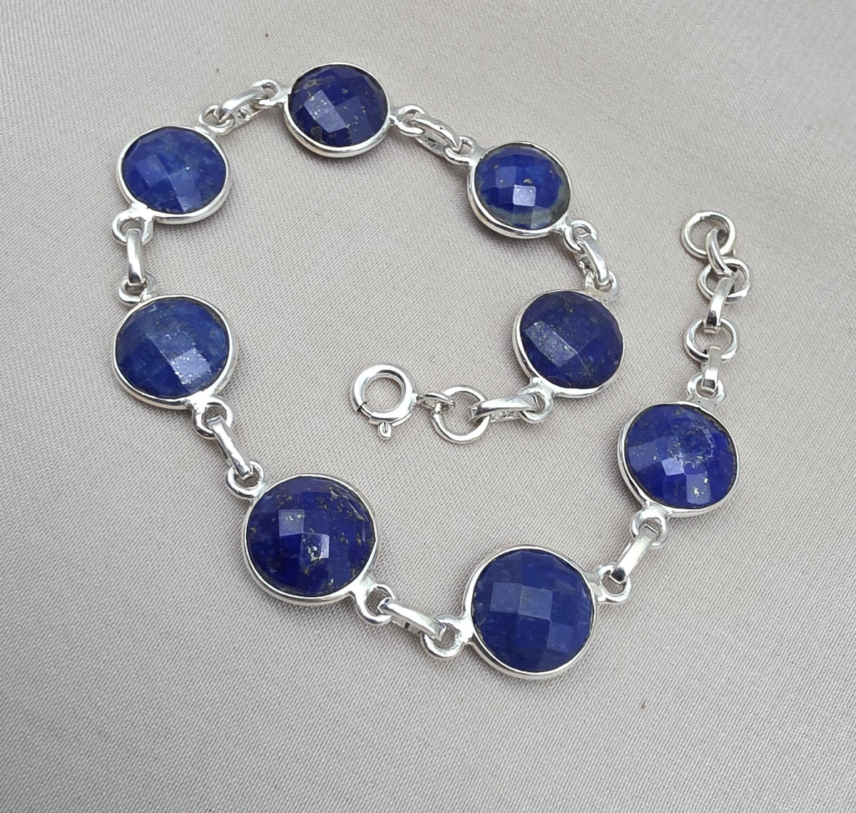 Natural Lapis Lazuli Bracelet 925 Sterling Silver December Birthstone