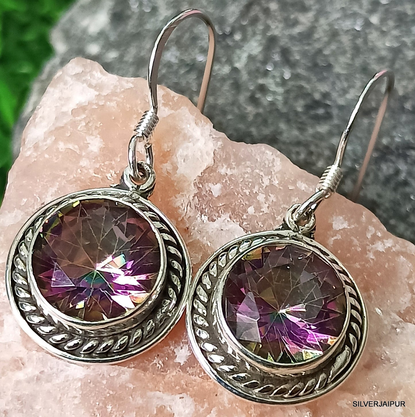 925 SOLID STERLING SILVER NATURAL MISTIC TOPAZ GEMSTONE HOOK EARRING GIFT FOR WOMEN