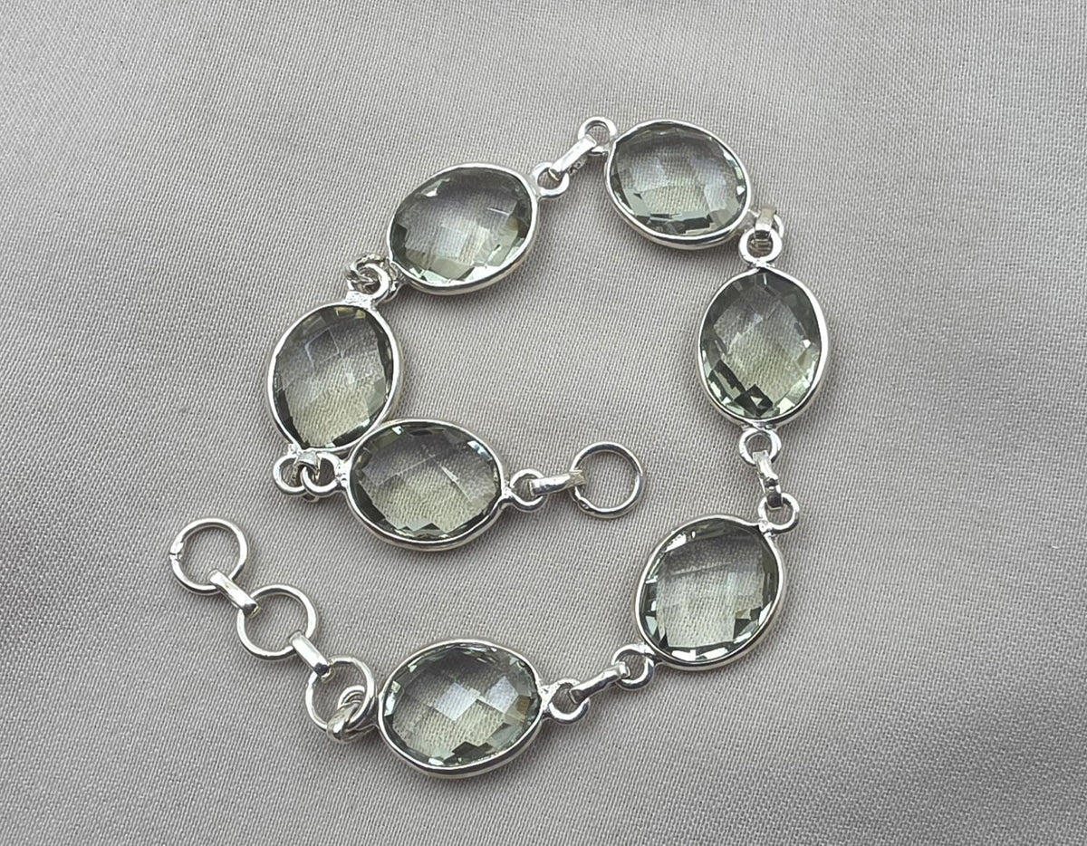 Green Amethyst 925 Sterling Silver Gemstone Vintage Bracelet Boho Jewelry