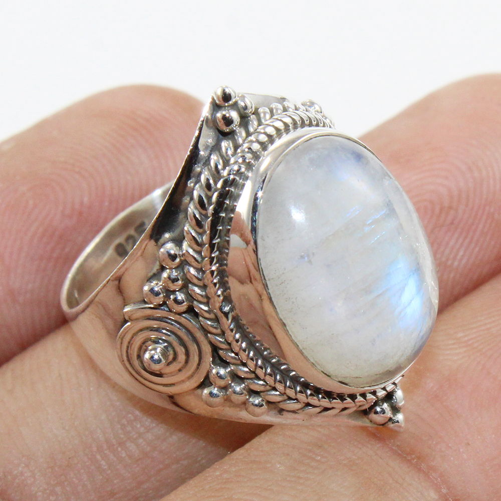 925 SOLID STERLING SILVER NATURAL RAINBOW MOONSTONE GEMSTONES HANDMADE RING, ALL SIZES AVAILABLE