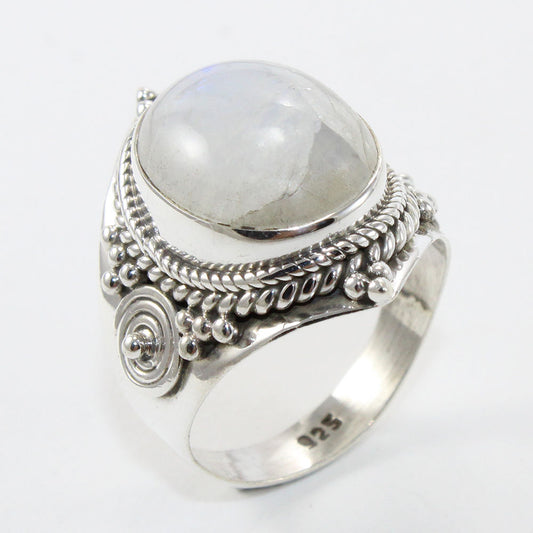 925 SOLID STERLING SILVER NATURAL RAINBOW MOONSTONE GEMSTONES HANDMADE RING, ALL SIZES AVAILABLE
