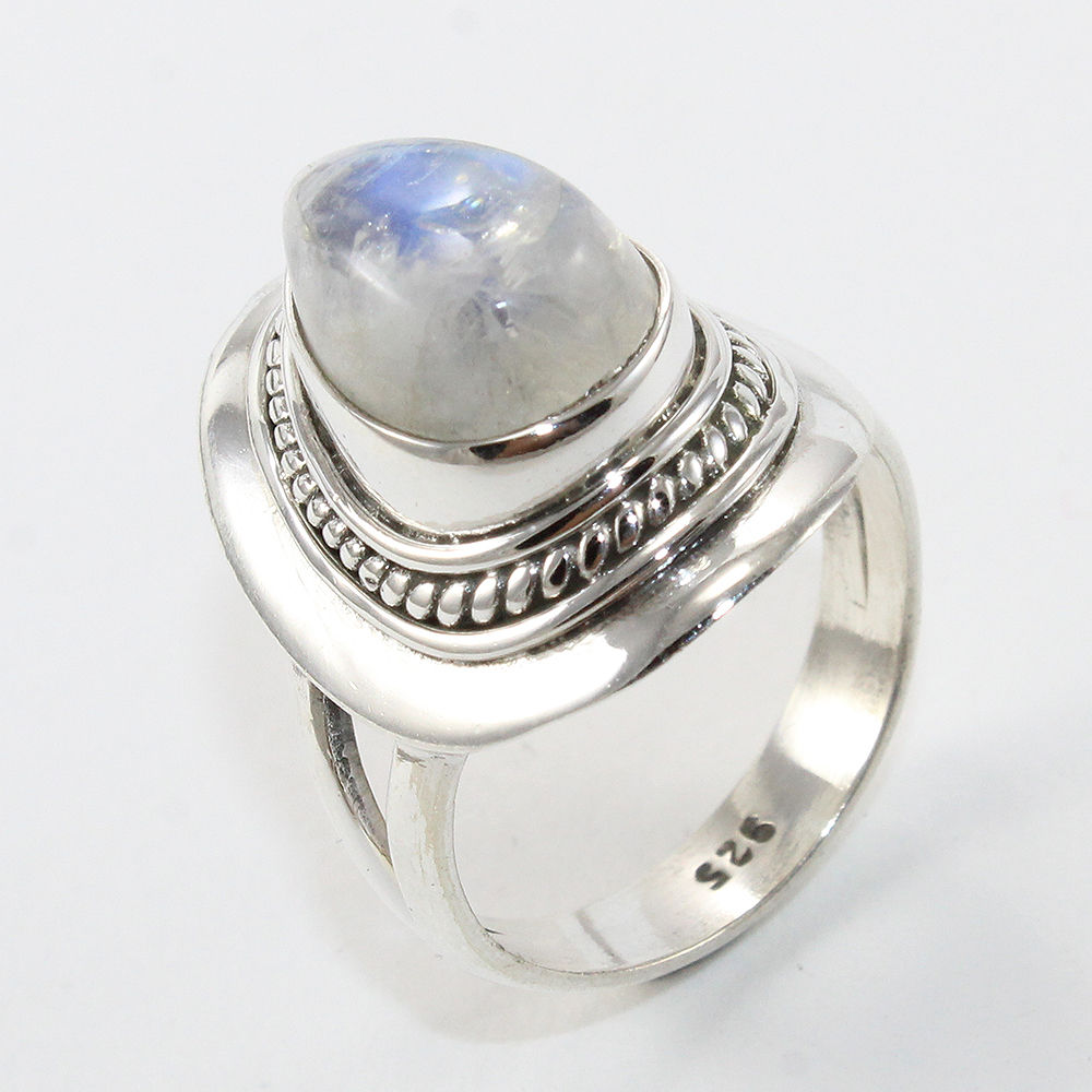 925 SOLID STERLING SILVER NATURAL RAINBOW MOONSTONE GEMSTONES HANDMADE RING, ALL SIZES AVAILABLE