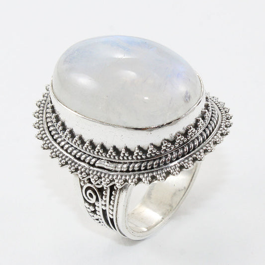925 SOLID STERLING SILVER NATURAL RAINBOW MOONSTONE GEMSTONES HANDMADE RING, ALL SIZES AVAILABLE