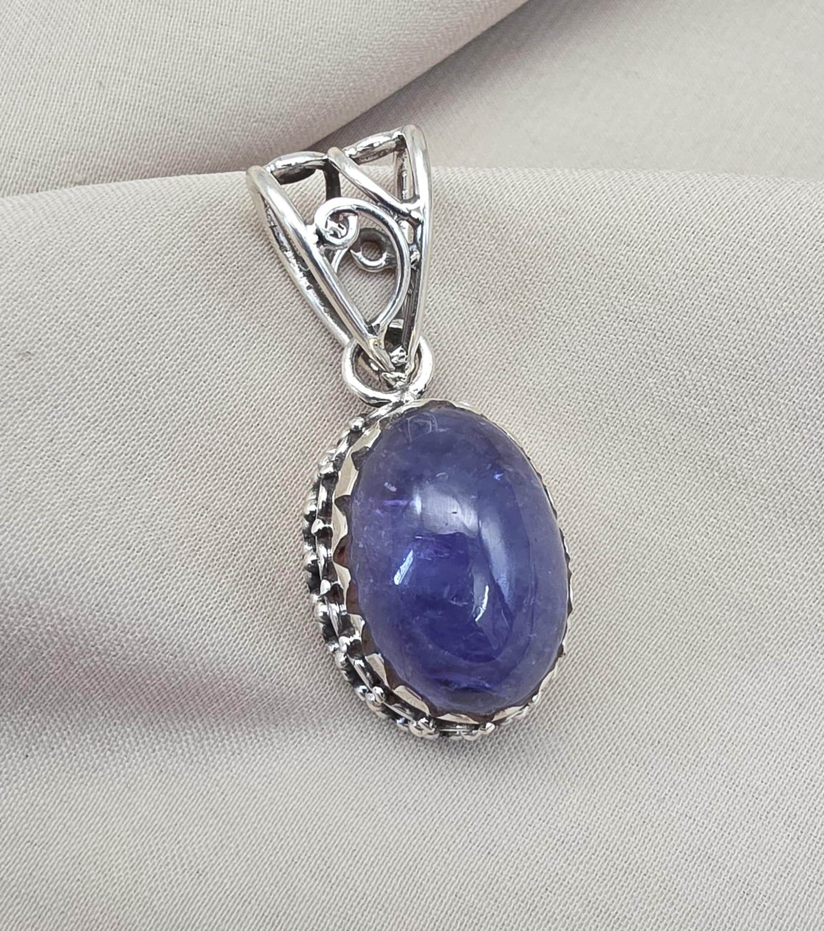 Natural Tanzanite Cabochon Pendant 925 Sterling Silver Handmade Blue Violet Gemstone Jewelry Gift