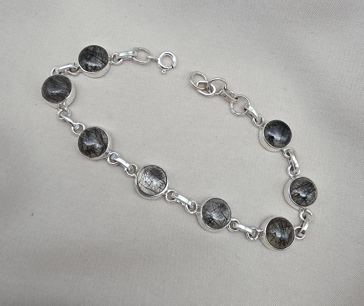 Black Rutile Quartz 925 Sterling Silver Bracelet Natural Handmade