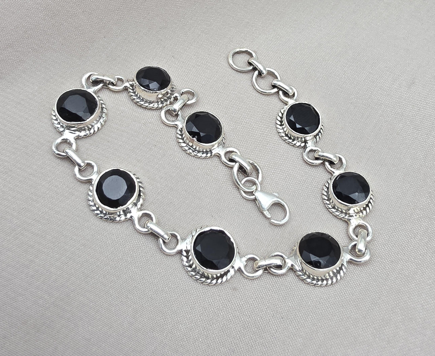 Black Onyx Bracelet 925 Sterling Silver Round Gemstone Wedding Bracelet Unique Design Jewelry