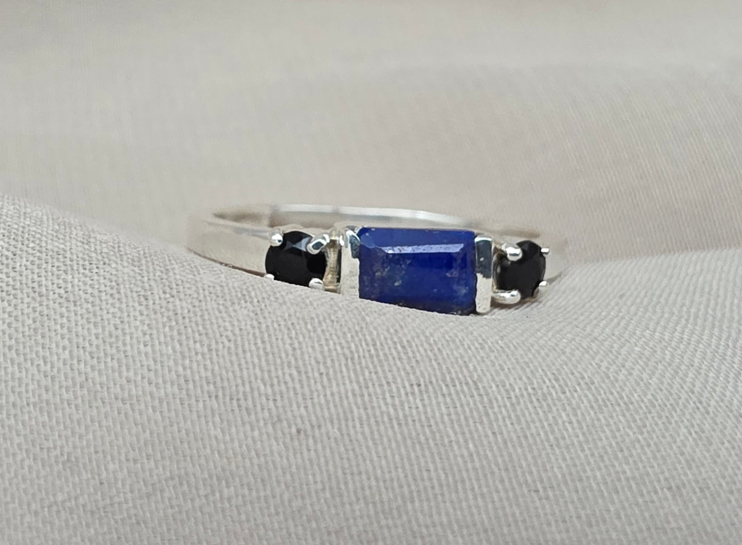 925 SOLID STERLING SILVER NATURAL LAPIS LAZULI GEMSTONE HANDMADE RING, BLACK ONYX WEDDING RING ALL SIZES AVAILABLE