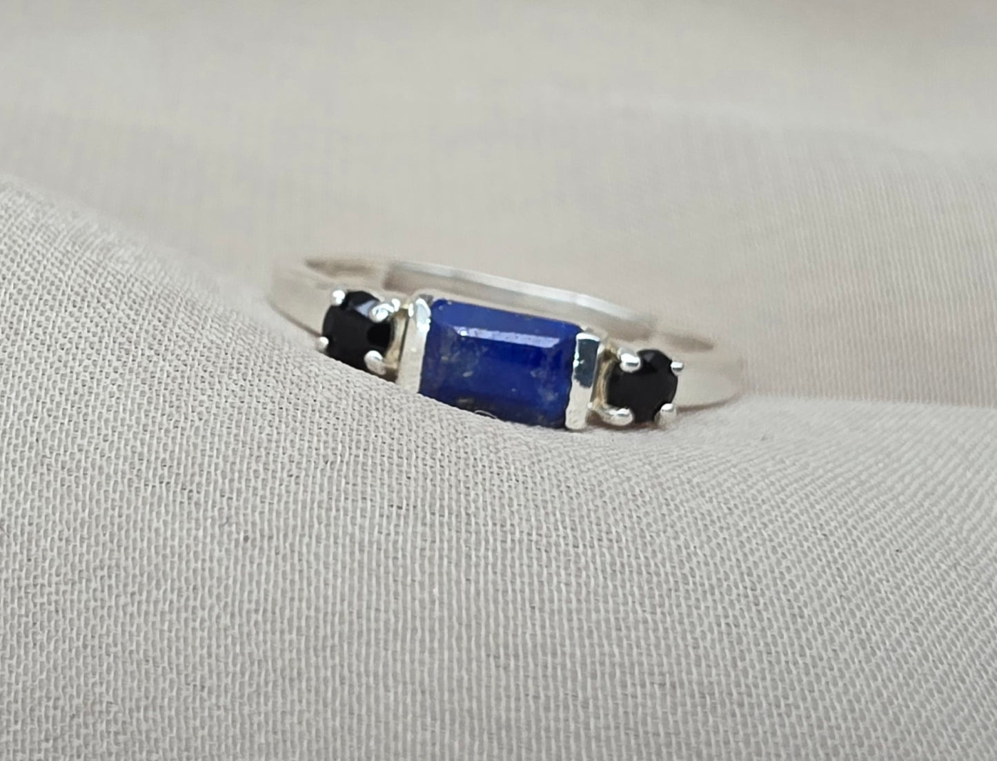 925 SOLID STERLING SILVER NATURAL LAPIS LAZULI GEMSTONE HANDMADE RING, BLACK ONYX WEDDING RING ALL SIZES AVAILABLE