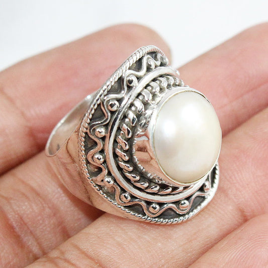 925 SOLID STERLING SILVER NATURAL Mother of Pearl GEMSTONES HANDMADE RING, ALL SIZES AVAILABLE