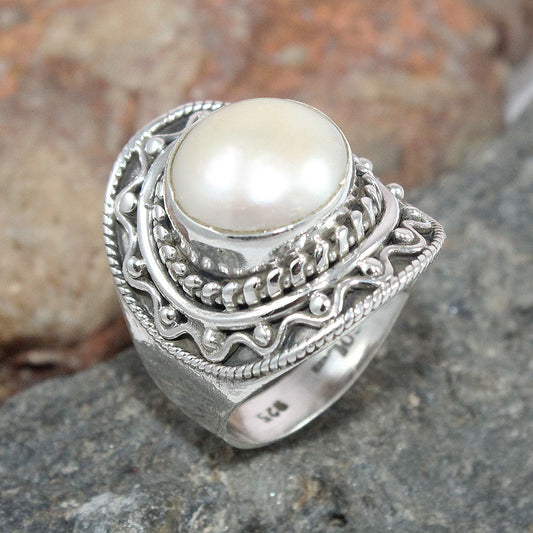 925 SOLID STERLING SILVER NATURAL Mother of Pearl GEMSTONES HANDMADE RING, ALL SIZES AVAILABLE
