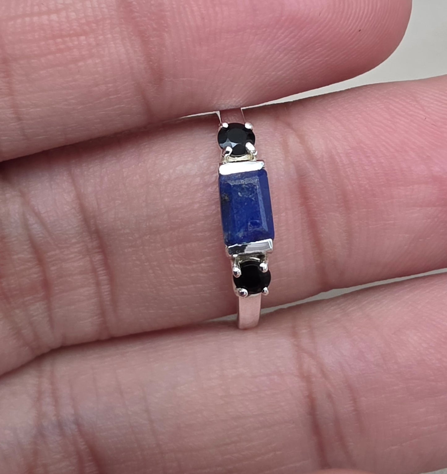 925 SOLID STERLING SILVER NATURAL LAPIS LAZULI GEMSTONE HANDMADE RING, BLACK ONYX WEDDING RING ALL SIZES AVAILABLE