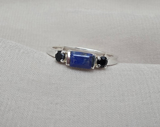 925 SOLID STERLING SILVER NATURAL LAPIS LAZULI GEMSTONE HANDMADE RING, BLACK ONYX WEDDING RING ALL SIZES AVAILABLE