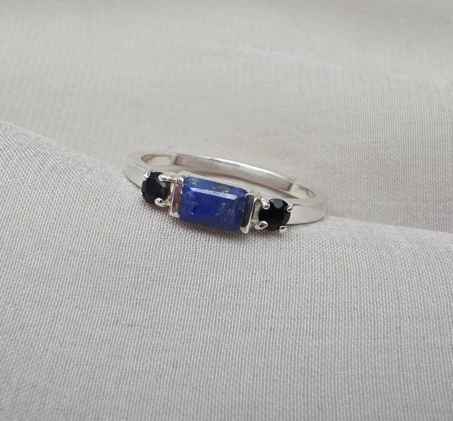 925 SOLID STERLING SILVER NATURAL LAPIS LAZULI GEMSTONE HANDMADE RING, BLACK ONYX WEDDING RING ALL SIZES AVAILABLE