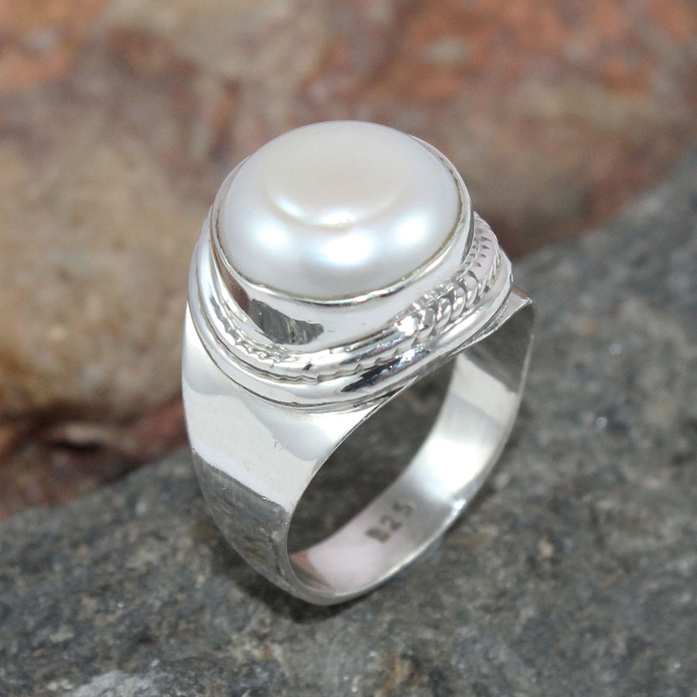925 SOLID STERLING SILVER NATURAL Mother of Pearl GEMSTONES HANDMADE RING, ALL SIZES AVAILABLE