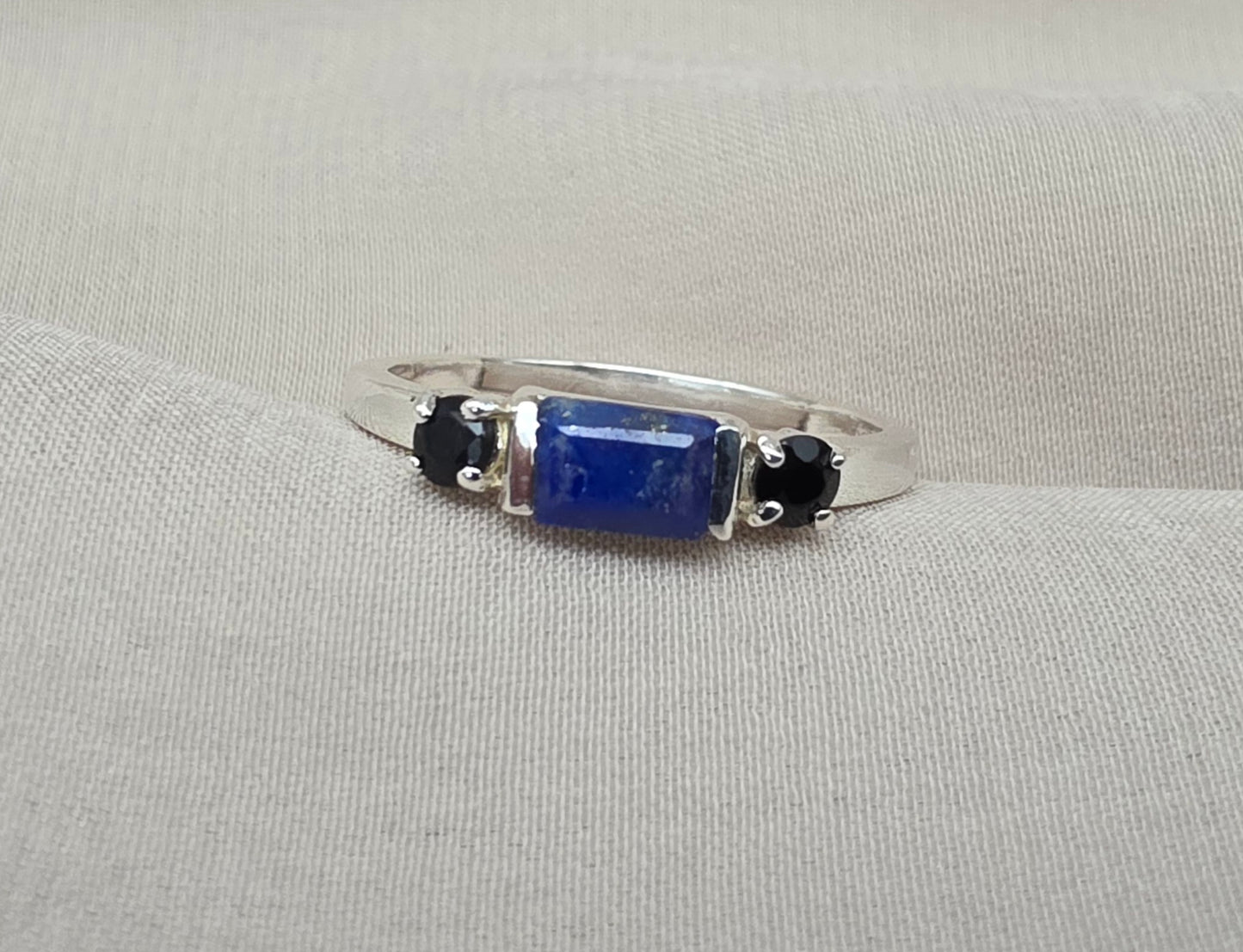 925 SOLID STERLING SILVER NATURAL LAPIS LAZULI GEMSTONE HANDMADE RING, BLACK ONYX WEDDING RING ALL SIZES AVAILABLE