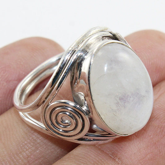 925 SOLID STERLING SILVER NATURAL RAINBOW MOONSTONE GEMSTONES HANDMADE RING, ALL SIZES AVAILABLE