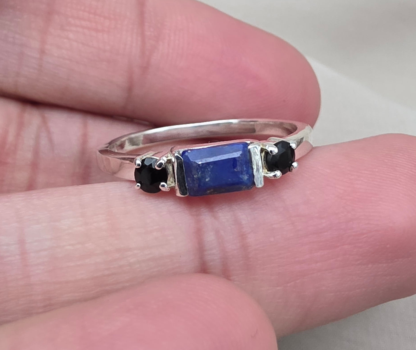 925 SOLID STERLING SILVER NATURAL LAPIS LAZULI GEMSTONE HANDMADE RING, BLACK ONYX WEDDING RING ALL SIZES AVAILABLE