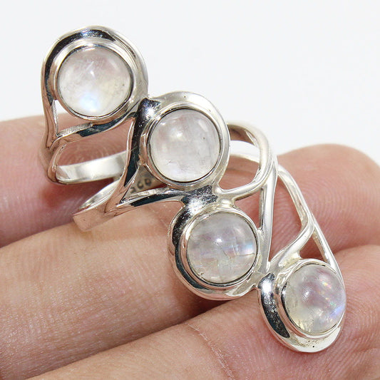 925 SOLID STERLING SILVER NATURAL RAINBOW MOONSTONE GEMSTONES HANDMADE RING, ALL SIZES AVAILABLE