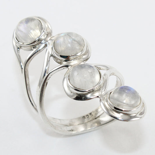 925 SOLID STERLING SILVER NATURAL RAINBOW MOONSTONE GEMSTONES HANDMADE RING, ALL SIZES AVAILABLE