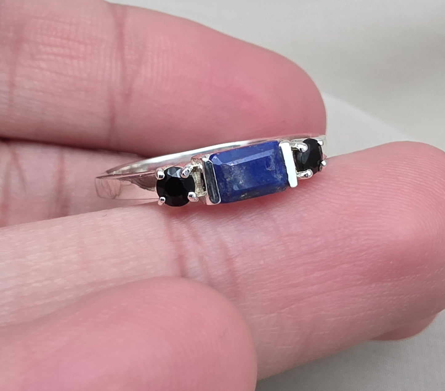 925 SOLID STERLING SILVER NATURAL LAPIS LAZULI GEMSTONE HANDMADE RING, BLACK ONYX WEDDING RING ALL SIZES AVAILABLE