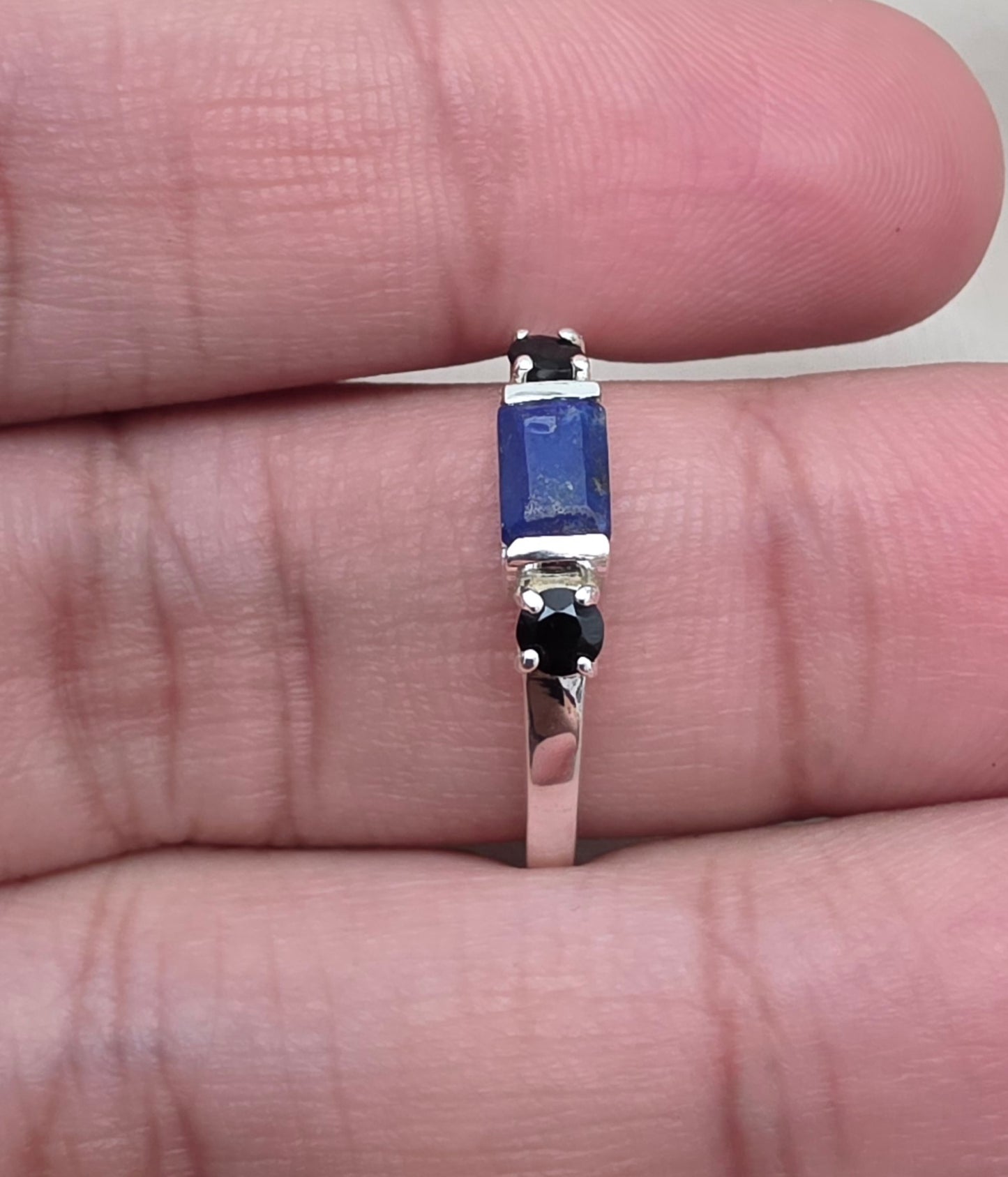925 SOLID STERLING SILVER NATURAL LAPIS LAZULI GEMSTONE HANDMADE RING, BLACK ONYX WEDDING RING ALL SIZES AVAILABLE