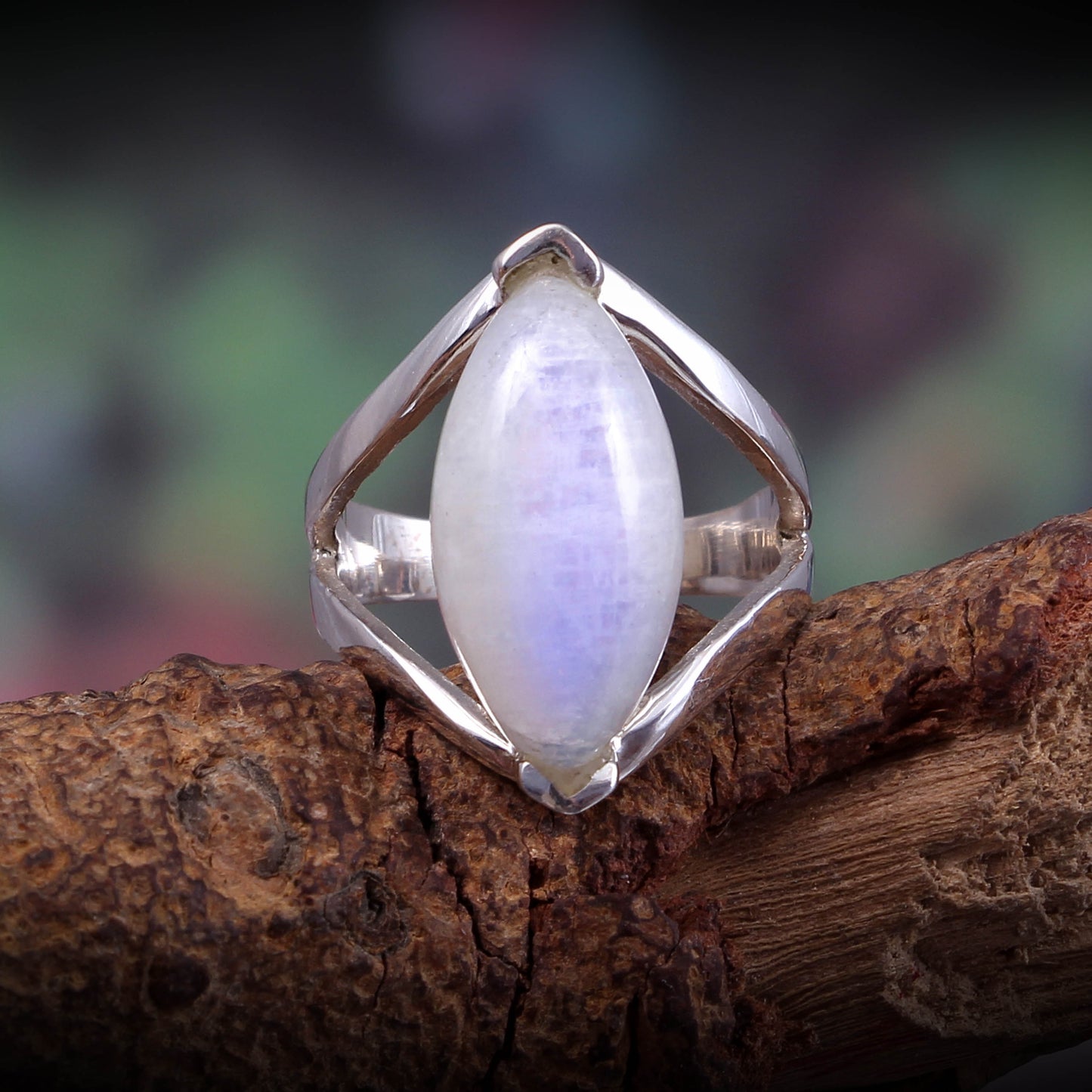 925 SOLID STERLING SILVER NATURAL RAINBOW MOONSTONE GEMSTONES HANDMADE RING, ALL SIZES AVAILABLE