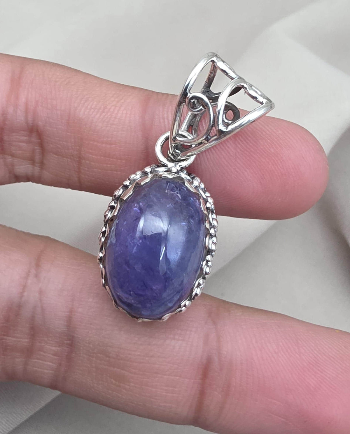 Natural Tanzanite Cabochon Pendant 925 Sterling Silver Handmade Blue Violet Gemstone Jewelry Gift