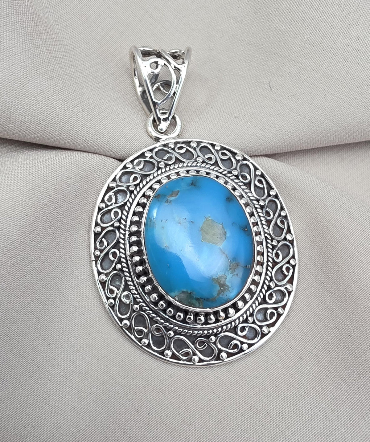 American Turquoise Silver Pendant 925 Sterling Silver Oval Cabochon Handmade Gemstone Jewelry