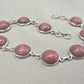 Rhodochrosite Bracelet 925 Sterling Silver Round Cabochon Pink Gemstone Link Bracelet Handmade Jewelry