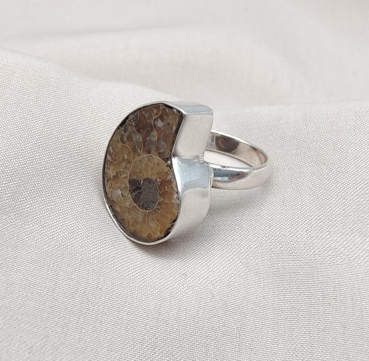 Ammonite Fossil Ring: 925 Sterling Silver Boho Statement Jewelry