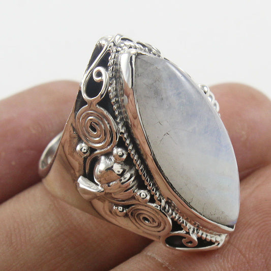 925 SOLID STERLING SILVER NATURAL RAINBOW MOONSTONE GEMSTONES HANDMADE RING, ALL SIZES AVAILABLE