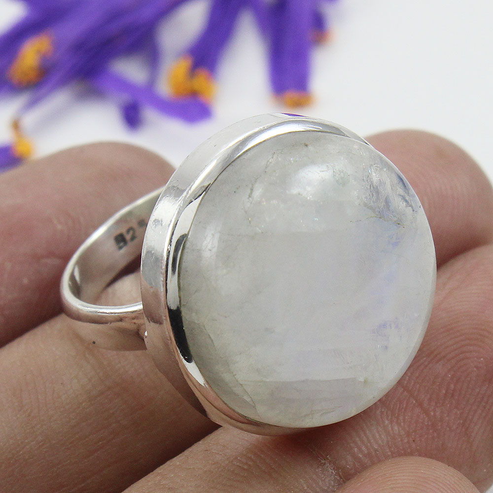 925 SOLID STERLING SILVER NATURAL RAINBOW MOONSTONE GEMSTONES HANDMADE RING, ALL SIZES AVAILABLE
