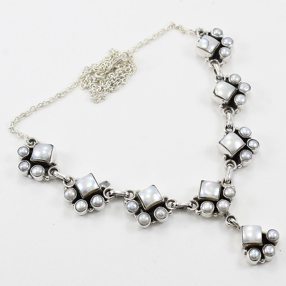 925 SOLID STERLING SILVER NATURAL PEARL HANDMADE NECKLACE,18 INCHES