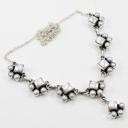 925 SOLID STERLING SILVER NATURAL PEARL HANDMADE NECKLACE,18 INCHES