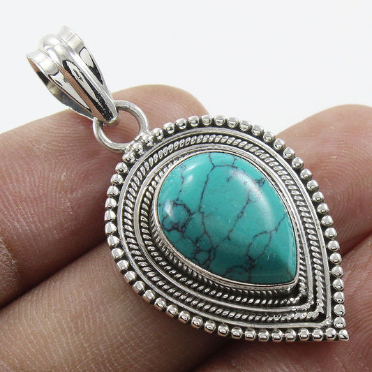 NATURAL TIBETAN TUTQUOISE GEMSTONE 925 SOLID STERLING SILVER PENDANT