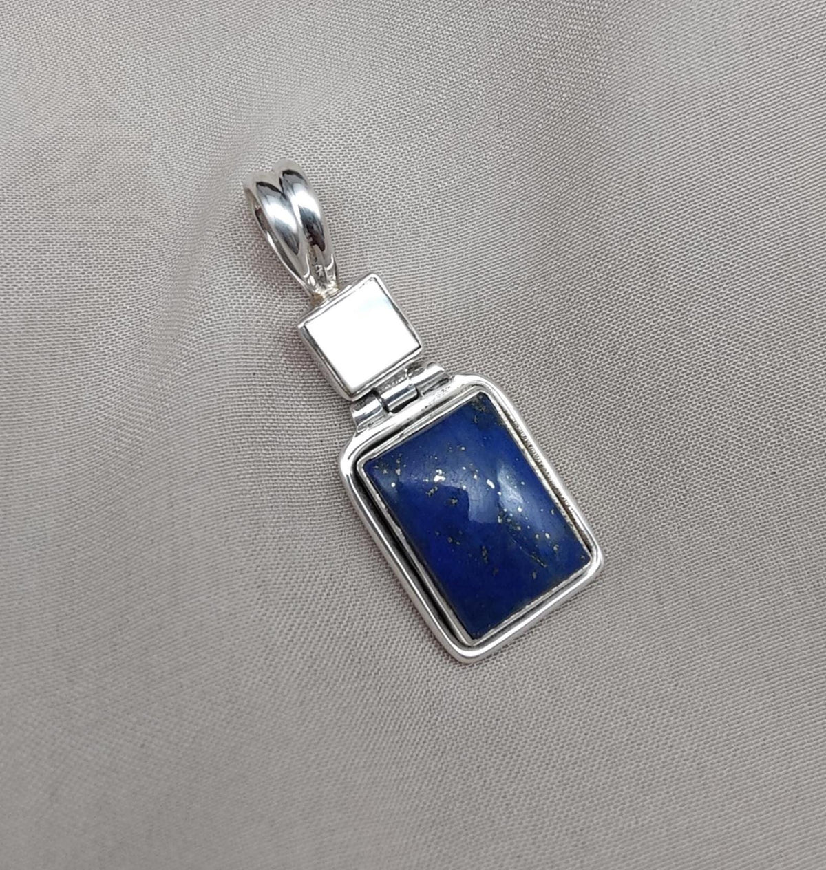 Lapis Lazuli & Mother of Pearl Pendant: 925 Sterling Silver Boho Necklace
