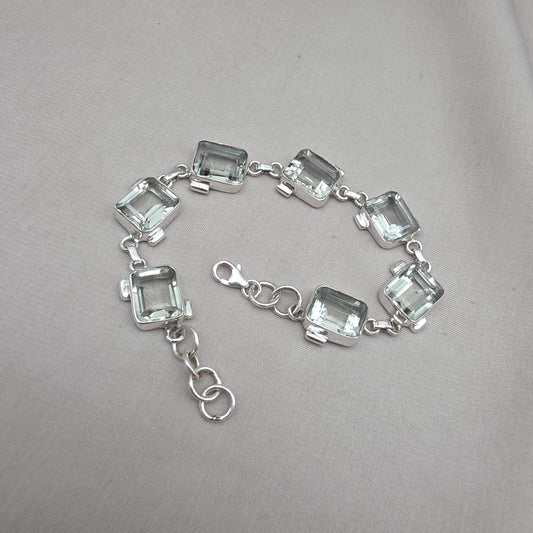925 Sterling Silver Green Amethyst Bracelet Elegant Minimal Jewelry Gift for Her