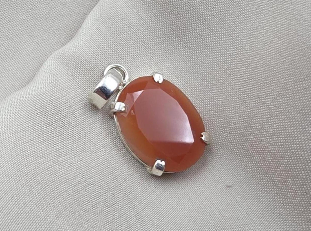 925 Sterling Silver Carnelian Pendant, Faceted Orange Gemstone Necklace Charm