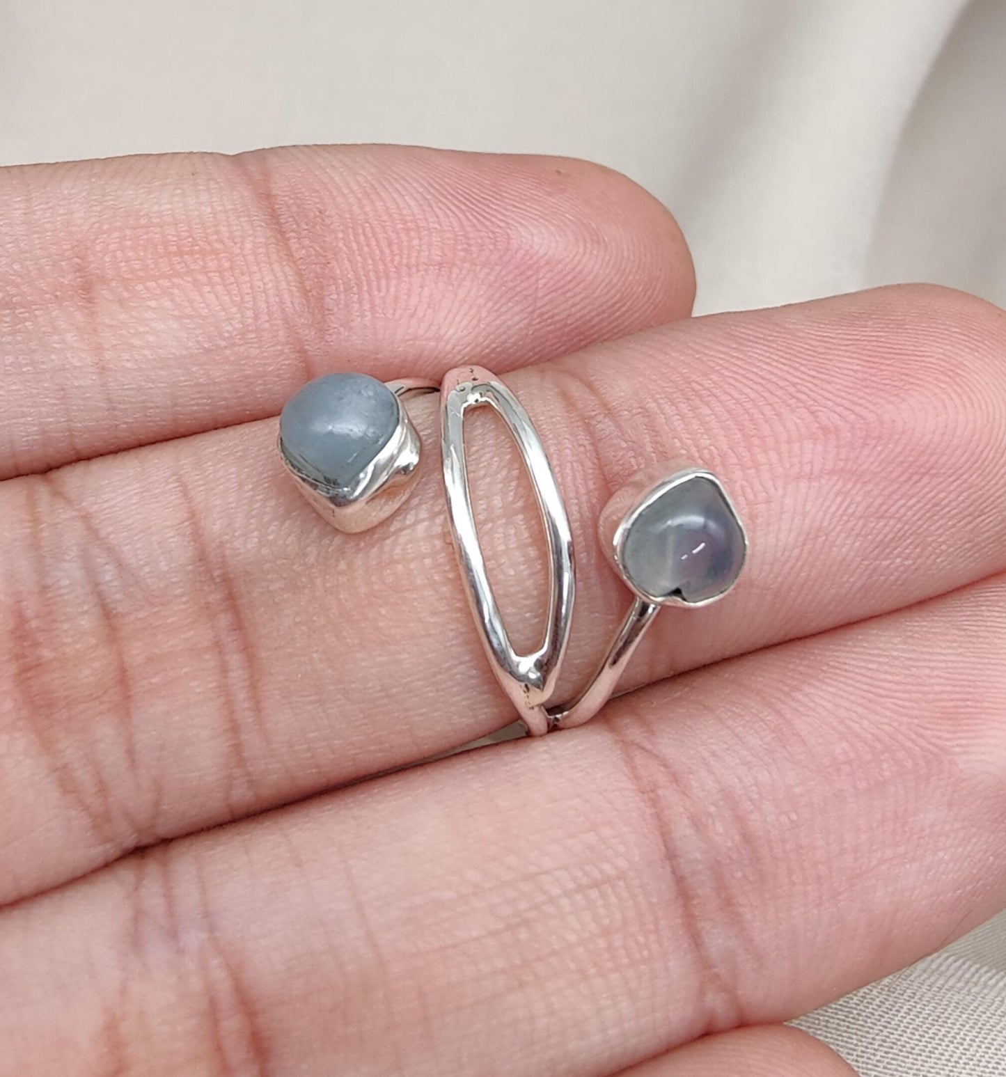 Aqua Milky Quartz 925 Sterling Silver Ring: Adjustable Open Wrap Design