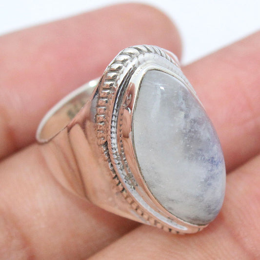 925 SOLID STERLING SILVER NATURAL RAINBOW MOONSTONE GEMSTONES HANDMADE RING, ALL SIZES AVAILABLE